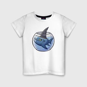 Детская футболка хлопок с принтом Акула в аквариуме в Екатеринбурге, 100% хлопок | круглый вырез горловины, полуприлегающий силуэт, длина до линии бедер | fish | аквариум | акула | рыба