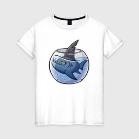 Женская футболка хлопок с принтом Акула в аквариуме в Екатеринбурге, 100% хлопок | прямой крой, круглый вырез горловины, длина до линии бедер, слегка спущенное плечо | fish | аквариум | акула | рыба