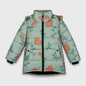 Зимняя куртка для девочек 3D с принтом Тюльпаны на светлом фоне в Екатеринбурге, ткань верха — 100% полиэстер; подклад — 100% полиэстер, утеплитель — 100% полиэстер. | длина ниже бедра, удлиненная спинка, воротник стойка и отстегивающийся капюшон. Есть боковые карманы с листочкой на кнопках, утяжки по низу изделия и внутренний карман на молнии. 

Предусмотрены светоотражающий принт на спинке, радужный светоотражающий элемент на пуллере молнии и на резинке для утяжки. | 8 марта | flowers | summer | бирюзовый | ботаническая иллюстрация | весна | лето | листья | любовь | оранжевый | праздник | принт | природа | растения | серый | тюльпаны | цветы