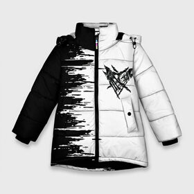 Зимняя куртка для девочек 3D с принтом Velial Squad, в Екатеринбурге, ткань верха — 100% полиэстер; подклад — 100% полиэстер, утеплитель — 100% полиэстер. | длина ниже бедра, удлиненная спинка, воротник стойка и отстегивающийся капюшон. Есть боковые карманы с листочкой на кнопках, утяжки по низу изделия и внутренний карман на молнии. 

Предусмотрены светоотражающий принт на спинке, радужный светоотражающий элемент на пуллере молнии и на резинке для утяжки. | music | rap | russian rap | velial squad | балаклава | белый | велиал сквад | известные личности | музыка | музыканты | певцы | российский музыкальный коллектив | русский рэп | рэп | хип хоп | хорроркор группа | чёрный