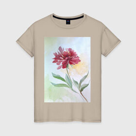Женская футболка хлопок с принтом Пион в Екатеринбурге, 100% хлопок | прямой крой, круглый вырез горловины, длина до линии бедер, слегка спущенное плечо | tgcarpg | акварель | живопись | искусство | красный | пион | цветок