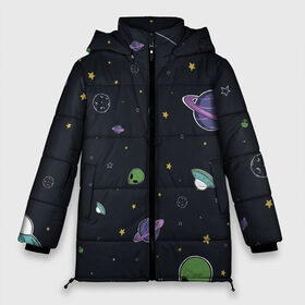 Женская зимняя куртка 3D с принтом Space в Екатеринбурге, верх — 100% полиэстер; подкладка — 100% полиэстер; утеплитель — 100% полиэстер | длина ниже бедра, силуэт Оверсайз. Есть воротник-стойка, отстегивающийся капюшон и ветрозащитная планка. 

Боковые карманы с листочкой на кнопках и внутренний карман на молнии | звезды | комета | метеориты | нло | планеты | пришелец