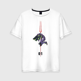 Женская футболка хлопок Oversize с принтом Евангилион в Екатеринбурге, 100% хлопок | свободный крой, круглый ворот, спущенный рукав, длина до линии бедер
 | anime | eva | evangelion | nerv | аниме | анимэ | ева | евангилион | нерв | роботы | рэй | синдзи | япони