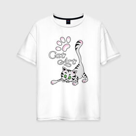 Женская футболка хлопок Oversize с принтом Кот Шерлок Холмс в Екатеринбурге, 100% хлопок | свободный крой, круглый ворот, спущенный рукав, длина до линии бедер
 | art | cat | арт | картинка | кот | котенок | котик | коты | кошки
