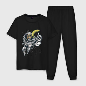 Мужская пижама хлопок с принтом Шимпанзе космонавт с бананом в Екатеринбурге, 100% хлопок | брюки и футболка прямого кроя, без карманов, на брюках мягкая резинка на поясе и по низу штанин
 | Тематика изображения на принте: astronaut | banana | nasa | астронавт | банан | в космосе | в скафандре | в шлеме | горилла | за бананом | звезды | космонавт | мартышка | наса | невесомость | обезьяна | пародия | полет | прикол | примат | ракета