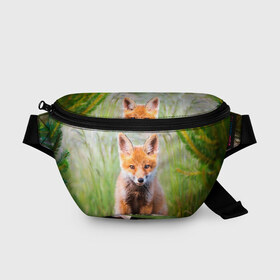 Поясная сумка 3D с принтом Лисичка в Екатеринбурге, 100% полиэстер | плотная ткань, ремень с регулируемой длиной, внутри несколько карманов для мелочей, основное отделение и карман с обратной стороны сумки застегиваются на молнию | fox | foxy | животное | звери | лиса | лисенок | лисичка | милая | рыжая | фокс