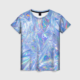 Женская футболка 3D с принтом 3d ice glitch в Екатеринбурге, 100% полиэфир ( синтетическое хлопкоподобное полотно) | прямой крой, круглый вырез горловины, длина до линии бедер | 3d | 3д | glitch | ice | блеск | блестки | глитч | глич | лед | мятая | пакет | свечение