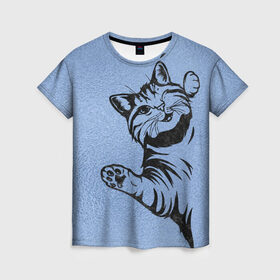 Женская футболка 3D с принтом Улыбающийся кот в Екатеринбурге, 100% полиэфир ( синтетическое хлопкоподобное полотно) | прямой крой, круглый вырез горловины, длина до линии бедер | cat | веселый | дай | картинки | кот | котенок | котик | котики | котяра | кошечка | кошка | красивый | лапки | лапу | лапы | милый | подмигивает | рисунок | смешной | улыбающийся | усы | хороший