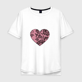 Мужская футболка хлопок Oversize с принтом Сердечко в Екатеринбурге, 100% хлопок | свободный крой, круглый ворот, “спинка” длиннее передней части | Тематика изображения на принте: кружево | любовь | парные | розовый
