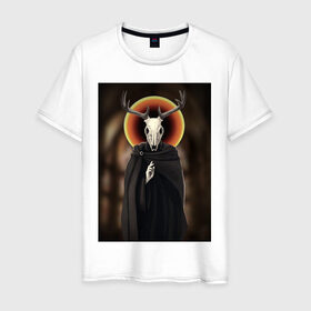 Мужская футболка хлопок с принтом Saint Deer в Екатеринбурге, 100% хлопок | прямой крой, круглый вырез горловины, длина до линии бедер, слегка спущенное плечо. | deer | молитва | олень | рога | святой | череп