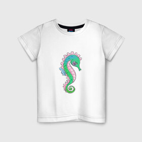 Детская футболка хлопок с принтом Морской конек в Екатеринбурге, 100% хлопок | круглый вырез горловины, полуприлегающий силуэт, длина до линии бедер | море | морские жители | подводное царство | русалка