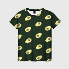 Женская футболка 3D с принтом Авокадо в Екатеринбурге, 100% полиэфир ( синтетическое хлопкоподобное полотно) | прямой крой, круглый вырез горловины, длина до линии бедер | low poly avocado | авокадо | авокадо с косточкой | растение | фрукт