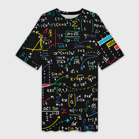 Платье-футболка 3D с принтом Математические формулы в Екатеринбурге,  |  | formulas | math | science | алгебра | вуз | высшая математика | график | графики | дифференциальные уравнения | квадрат | корень квадратный | косинус | математика | наука | синус | студент | тригонометрия