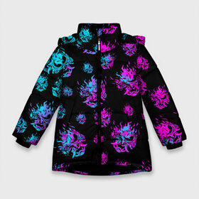 Зимняя куртка для девочек 3D с принтом CYBERPUNK NEON PATTERN в Екатеринбурге, ткань верха — 100% полиэстер; подклад — 100% полиэстер, утеплитель — 100% полиэстер. | длина ниже бедра, удлиненная спинка, воротник стойка и отстегивающийся капюшон. Есть боковые карманы с листочкой на кнопках, утяжки по низу изделия и внутренний карман на молнии. 

Предусмотрены светоотражающий принт на спинке, радужный светоотражающий элемент на пуллере молнии и на резинке для утяжки. | 2019 | cd project red | cyberpunk 2077 | cyberpunk fashion | hacker | keanu reeves | maelstrom | militech | night city | quadra | samurai | samurai cyberpunk 2077 | sci fi | trauma team | v | ви | киану ривз | киберпанк 2077 | логотип | роботы | 