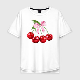 Мужская футболка хлопок Oversize с принтом Вишенки в Екатеринбурге, 100% хлопок | свободный крой, круглый ворот, “спинка” длиннее передней части | гроздь | красный | черри.ягоды