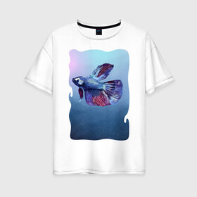Женская футболка хлопок Oversize с принтом Рыбка в Екатеринбурге, 100% хлопок | свободный крой, круглый ворот, спущенный рукав, длина до линии бедер
 | tegunvteg | акварель | аквариумнаярыбка | вода | петушок | рыбка