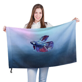 Флаг 3D с принтом Рыбка в Екатеринбурге, 100% полиэстер | плотность ткани — 95 г/м2, размер — 67 х 109 см. Принт наносится с одной стороны | tegunvteg | акварель | аквариумнаярыбка | вода | петушок | рыбка