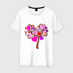 Мужская футболка хлопок с принтом Древо любви в Екатеринбурге, 100% хлопок | прямой крой, круглый вырез горловины, длина до линии бедер, слегка спущенное плечо. | 14 февраля | 8 марта | дерево | любить | любовь | сердце