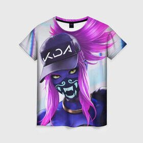 Женская футболка 3D с принтом KDA Akali в Екатеринбурге, 100% полиэфир ( синтетическое хлопкоподобное полотно) | прямой крой, круглый вырез горловины, длина до линии бедер | k pop | kda | lol | акали | образ