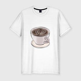 Мужская футболка хлопок Slim с принтом Кружка кофе в Екатеринбурге, 92% хлопок, 8% лайкра | приталенный силуэт, круглый вырез ворота, длина до линии бедра, короткий рукав | еда | кафе | кофеек | кружка | отдых