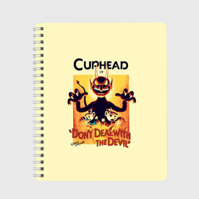 Тетрадь с принтом Cuphead в Екатеринбурге, 100% бумага | 48 листов, плотность листов — 60 г/м2, плотность картонной обложки — 250 г/м2. Листы скреплены сбоку удобной пружинной спиралью. Уголки страниц и обложки скругленные. Цвет линий — светло-серый
 | cup head | cuphead | game | games | игра | игры | кап хэд | купахэд