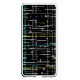 Чехол для Samsung Galaxy S10 с принтом Cyberpunk Tartan в Екатеринбурге, Силикон | Область печати: задняя сторона чехла, без боковых панелей | Тематика изображения на принте: cyberpunk | glitch | глитч | киберпанк | клетка | матрица | узор | футуристичный | шотландка