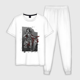 Мужская пижама хлопок с принтом Hunter в Екатеринбурге, 100% хлопок | брюки и футболка прямого кроя, без карманов, на брюках мягкая резинка на поясе и по низу штанин
 | inktober | skull | superwoman | sword