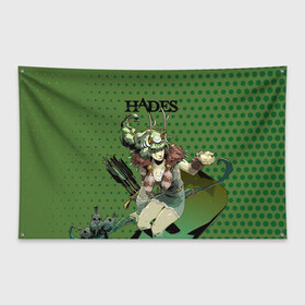 Флаг-баннер с принтом Hades Артемида в Екатеринбурге, 100% полиэстер | размер 67 х 109 см, плотность ткани — 95 г/м2; по краям флага есть четыре люверса для крепления | hades | артемида | бог | босс | игра | компьютерная | лого | логотип | мифология | олимп | подарок | хейдc | хэйдс | черный