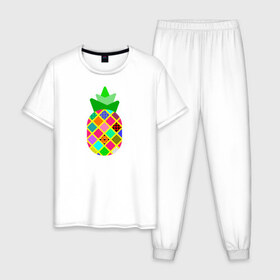 Мужская пижама хлопок с принтом Pineapple в Екатеринбурге, 100% хлопок | брюки и футболка прямого кроя, без карманов, на брюках мягкая резинка на поясе и по низу штанин
 | Тематика изображения на принте: pineapple | tropical fruit | ананас | тропический фрукт