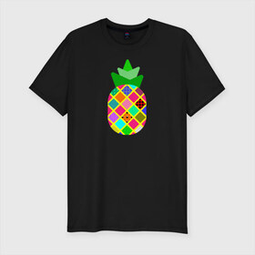 Мужская футболка хлопок Slim с принтом Pineapple в Екатеринбурге, 92% хлопок, 8% лайкра | приталенный силуэт, круглый вырез ворота, длина до линии бедра, короткий рукав | pineapple | tropical fruit | ананас | тропический фрукт