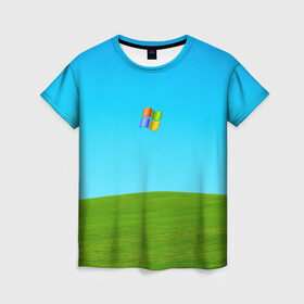Женская футболка 3D с принтом Windows XP в Екатеринбурге, 100% полиэфир ( синтетическое хлопкоподобное полотно) | прямой крой, круглый вырез горловины, длина до линии бедер | win | windows | xp | вин | икспи | хп