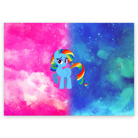 Поздравительная открытка с принтом Радуга Дэш в Екатеринбурге, 100% бумага | плотность бумаги 280 г/м2, матовая, на обратной стороне линовка и место для марки
 | Тематика изображения на принте: baby | girl | horse | kawaii | luna | my little pony | princess | rainbow | rainbow dash | девочкам | девочки | детям | единорог | животные | кавайный | конь | лошадь | луна | малыш | облака | пегас | пинки пай | пони | радуга дэш