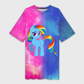 Платье-футболка 3D с принтом Радуга Дэш в Екатеринбурге,  |  | Тематика изображения на принте: baby | girl | horse | kawaii | luna | my little pony | princess | rainbow | rainbow dash | девочкам | девочки | детям | единорог | животные | кавайный | конь | лошадь | луна | малыш | облака | пегас | пинки пай | пони | радуга дэш