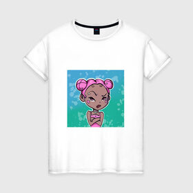 Женская футболка хлопок с принтом Эй в Екатеринбурге, 100% хлопок | прямой крой, круглый вырез горловины, длина до линии бедер, слегка спущенное плечо | girl | девочка | девушка | розовые волосы | цундере | чиби | эй