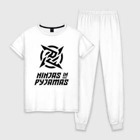 Женская пижама хлопок с принтом NiP Ninja in Pijamas (2021 22) в Екатеринбурге, 100% хлопок | брюки и футболка прямого кроя, без карманов, на брюках мягкая резинка на поясе и по низу штанин | 0x000000123 | csgo | f0rest | get_right | ninja in pijamas | nip | ксго | нип