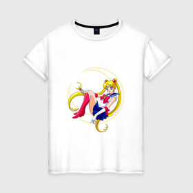 Женская футболка хлопок с принтом Sailor Moon в Екатеринбурге, 100% хлопок | прямой крой, круглый вырез горловины, длина до линии бедер, слегка спущенное плечо | anime | manga | sailor moon | аниме | манга | сейлор мун | сейлормун