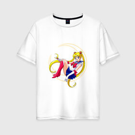Женская футболка хлопок Oversize с принтом Sailor Moon в Екатеринбурге, 100% хлопок | свободный крой, круглый ворот, спущенный рукав, длина до линии бедер
 | anime | manga | sailor moon | аниме | манга | сейлор мун | сейлормун