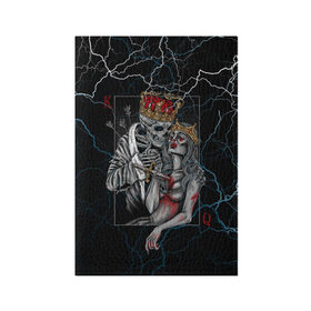 Обложка для паспорта матовая кожа с принтом The Skull King and Queen в Екатеринбурге, натуральная матовая кожа | размер 19,3 х 13,7 см; прозрачные пластиковые крепления | art | gold skull | queen | skull king | the skull king and queen | арт | буби | дама | золотой череп | игральные карты | игроку | карты | кинжал | король | король и дама | король и королева | крести | любовь | он и она | пики | покер
