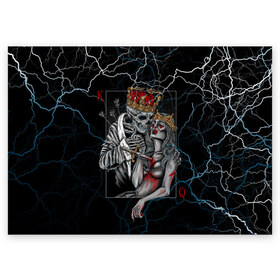 Поздравительная открытка с принтом The Skull King and Queen в Екатеринбурге, 100% бумага | плотность бумаги 280 г/м2, матовая, на обратной стороне линовка и место для марки
 | art | gold skull | queen | skull king | the skull king and queen | арт | буби | дама | золотой череп | игральные карты | игроку | карты | кинжал | король | король и дама | король и королева | крести | любовь | он и она | пики | покер