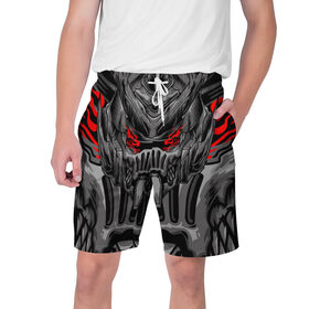 Мужские шорты 3D с принтом Темный самурай в Екатеринбурге,  полиэстер 100% | прямой крой, два кармана без застежек по бокам. Мягкая трикотажная резинка на поясе, внутри которой широкие завязки. Длина чуть выше колен | Тематика изображения на принте: 