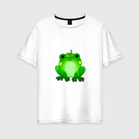 Женская футболка хлопок Oversize с принтом Жаба с листиком в Екатеринбурге, 100% хлопок | свободный крой, круглый ворот, спущенный рукав, длина до линии бедер
 | жаба | зеленая | лягуха | лягушка | милая | с листочком
