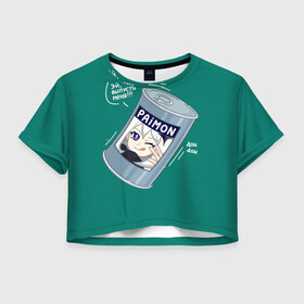 Женская футболка Crop-top 3D с принтом Живая консерва в Екатеринбурге, 100% полиэстер | круглая горловина, длина футболки до линии талии, рукава с отворотами | genshin | genshin impact | paimon | геншин | геншин импакт | еда | живая консерва | консерва | мем | паймон