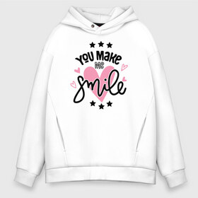 Мужское худи Oversize хлопок с принтом You Make me Smile в Екатеринбурге, френч-терри — 70% хлопок, 30% полиэстер. Мягкий теплый начес внутри —100% хлопок | боковые карманы, эластичные манжеты и нижняя кромка, капюшон на магнитной кнопке | 