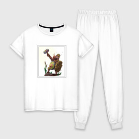 Женская пижама хлопок с принтом поросёнок воин в Екатеринбурге, 100% хлопок | брюки и футболка прямого кроя, без карманов, на брюках мягкая резинка на поясе и по низу штанин | 