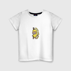 Детская футболка хлопок с принтом Banana Cat в Екатеринбурге, 100% хлопок | круглый вырез горловины, полуприлегающий силуэт, длина до линии бедер | 
