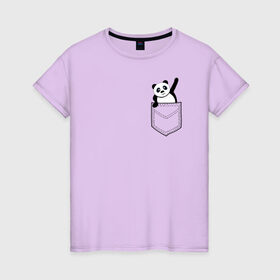 Женская футболка хлопок с принтом Панда В Кармане в Екатеринбурге, 100% хлопок | прямой крой, круглый вырез горловины, длина до линии бедер, слегка спущенное плечо | 