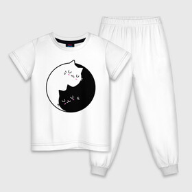 Детская пижама хлопок с принтом Yin and Yang cats в Екатеринбурге, 100% хлопок |  брюки и футболка прямого кроя, без карманов, на брюках мягкая резинка на поясе и по низу штанин
 | anime | cat | cats | kitten | love | philosophy | yang | yin | yoga | аниме | инь | йога | кот | котенок | котик | котики | коты | любовь | противоположность | сердце | философия | ян