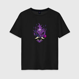 Женская футболка хлопок Oversize с принтом Samurai - purple в Екатеринбурге, 100% хлопок | свободный крой, круглый ворот, спущенный рукав, длина до линии бедер
 | cyberpunk 2077 | samurai | киберанк 2077 | огонь | пламя | самурай
