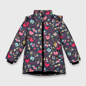 Зимняя куртка для девочек 3D с принтом LOVE в Екатеринбурге, ткань верха — 100% полиэстер; подклад — 100% полиэстер, утеплитель — 100% полиэстер. | длина ниже бедра, удлиненная спинка, воротник стойка и отстегивающийся капюшон. Есть боковые карманы с листочкой на кнопках, утяжки по низу изделия и внутренний карман на молнии. 

Предусмотрены светоотражающий принт на спинке, радужный светоотражающий элемент на пуллере молнии и на резинке для утяжки. | love | амур | афродита | валентинка | влюбленность | вторая половинка | купидон | любовь | нежность | отношения | подарок любви | поцелуй | праздник любви | романтика | свадьба | свидание | семья