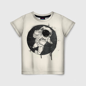 Детская футболка 3D с принтом Тёмный космос в Екатеринбурге, 100% гипоаллергенный полиэфир | прямой крой, круглый вырез горловины, длина до линии бедер, чуть спущенное плечо, ткань немного тянется | cosmonaut | граффити | космонавт | космос | рисунок | тёмный космос